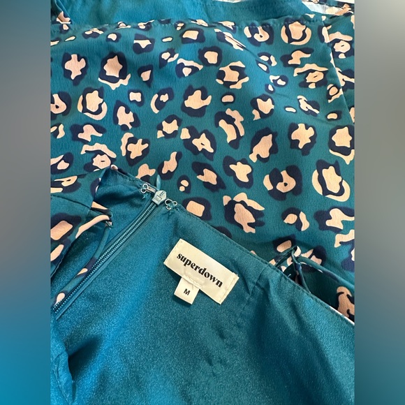 SUPERDOWN Revolve Mia Mini Dress Leopard Animal Print Blue Green Teal Ruched - Picture 12 of 15